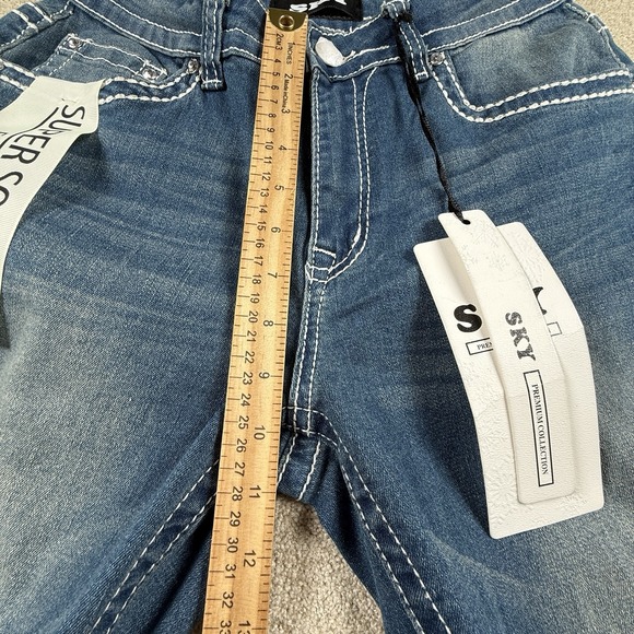 Sky Jeans Juniors 11/30 Blue Medium Wash Super Soft Flare Rhinestone Embellished - Picture 11 of 11